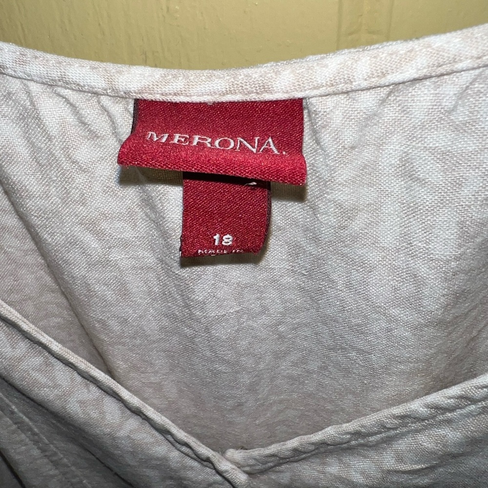 Merona Cream Linen Blend Casual Front Tie Short Sleeve Midi Dress Size 18 - Picture 10 of 14